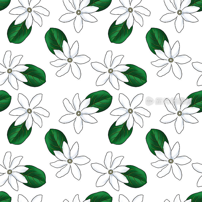 seamless pattern with flowers of Tahitian gardenia
